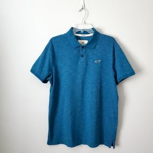 Hollister Flecked Blue Stretch Polo Shirt Size XL